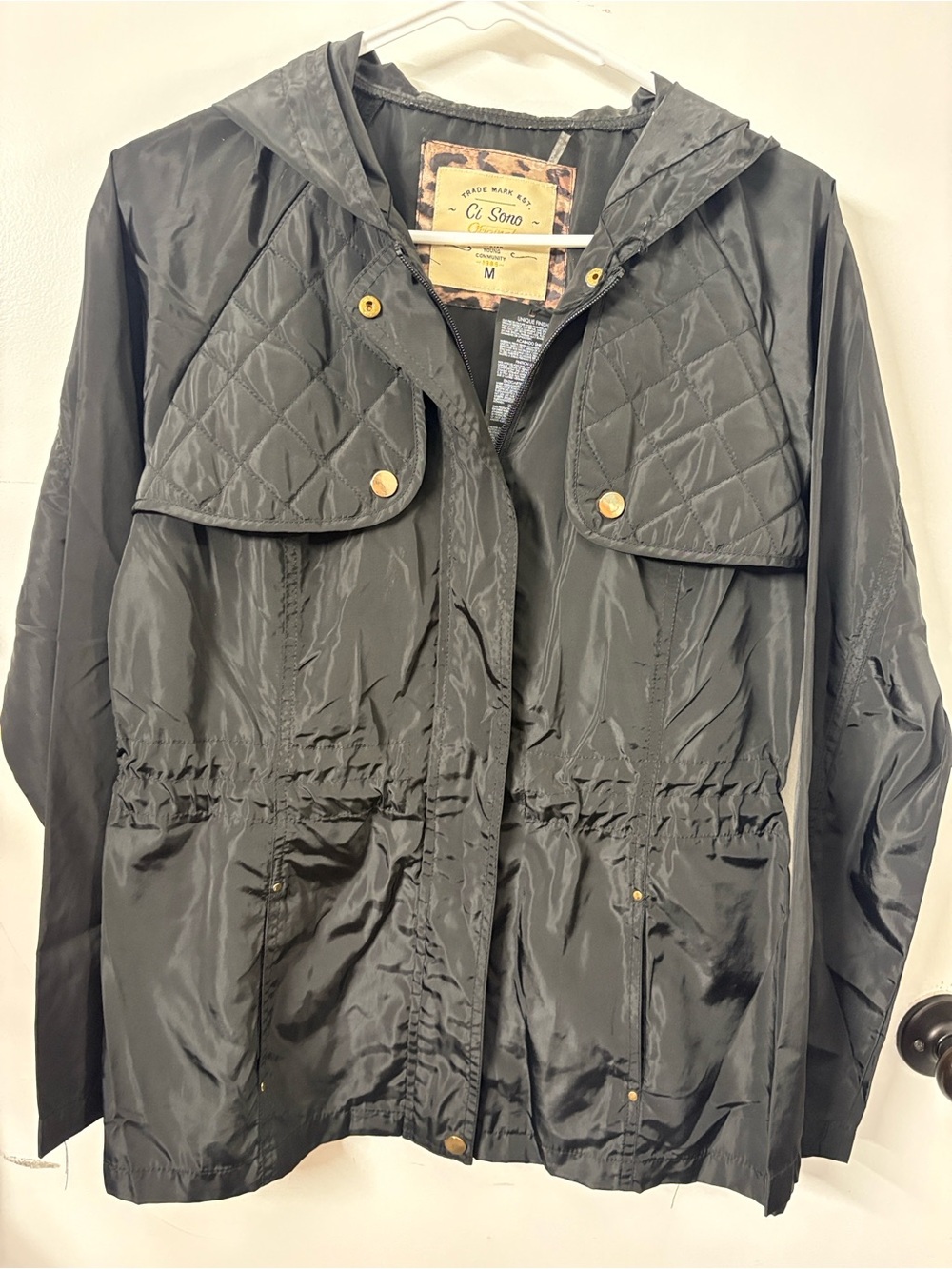 Ci Sono Black Quilted Yoke Hooded Utility Jacket